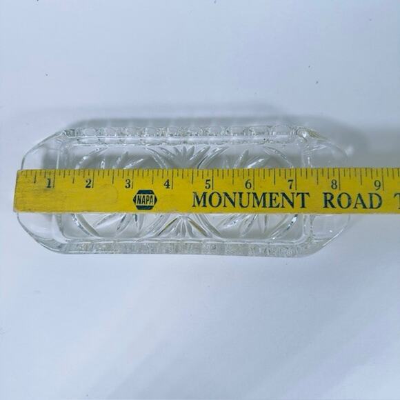 American Cut, Eleanor Butter Dish w/Handles Cut Pinwheel and Fan Blown Glass VTG - Picture 15 of 16